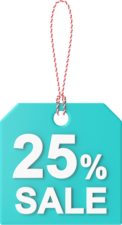 Twenty five percent sale. 25% sale. Sale tag.